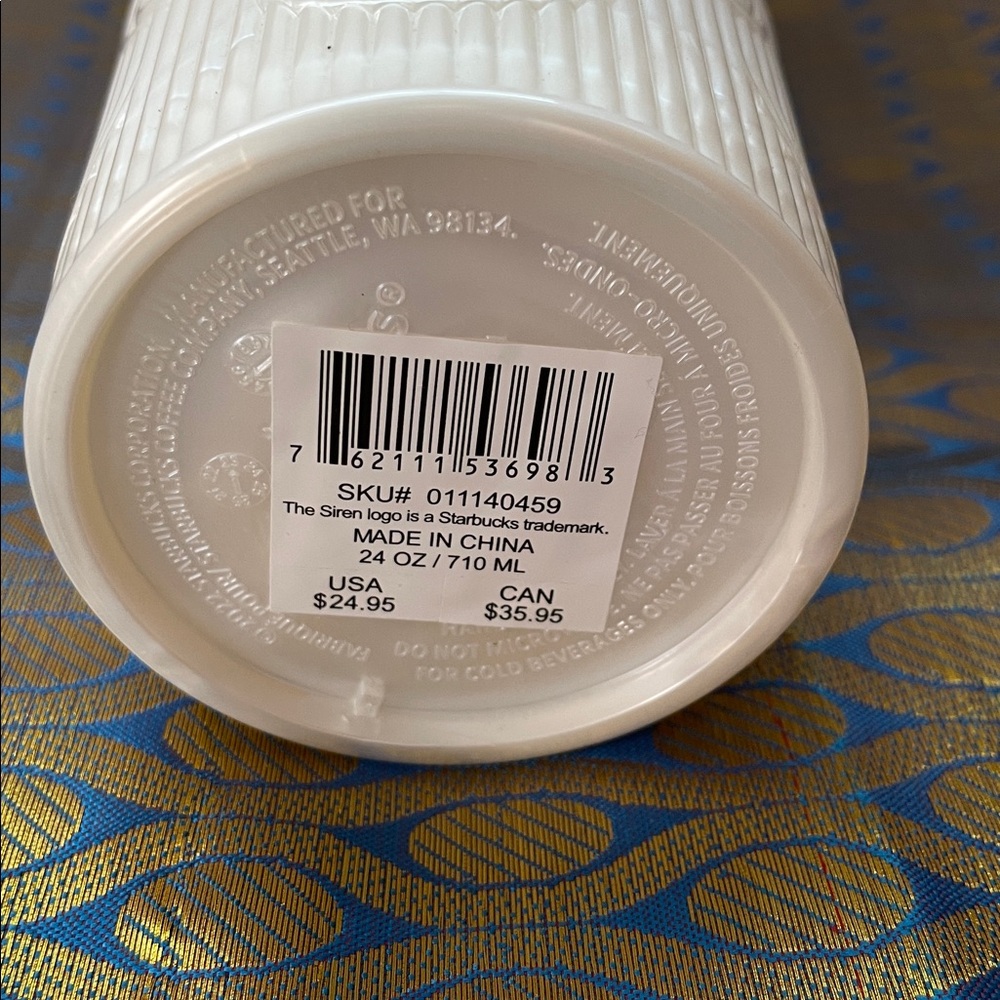 NWT 24 oz. Starbucks Cream Textured Tumbler with Purple Straw - Picture 4 of 5